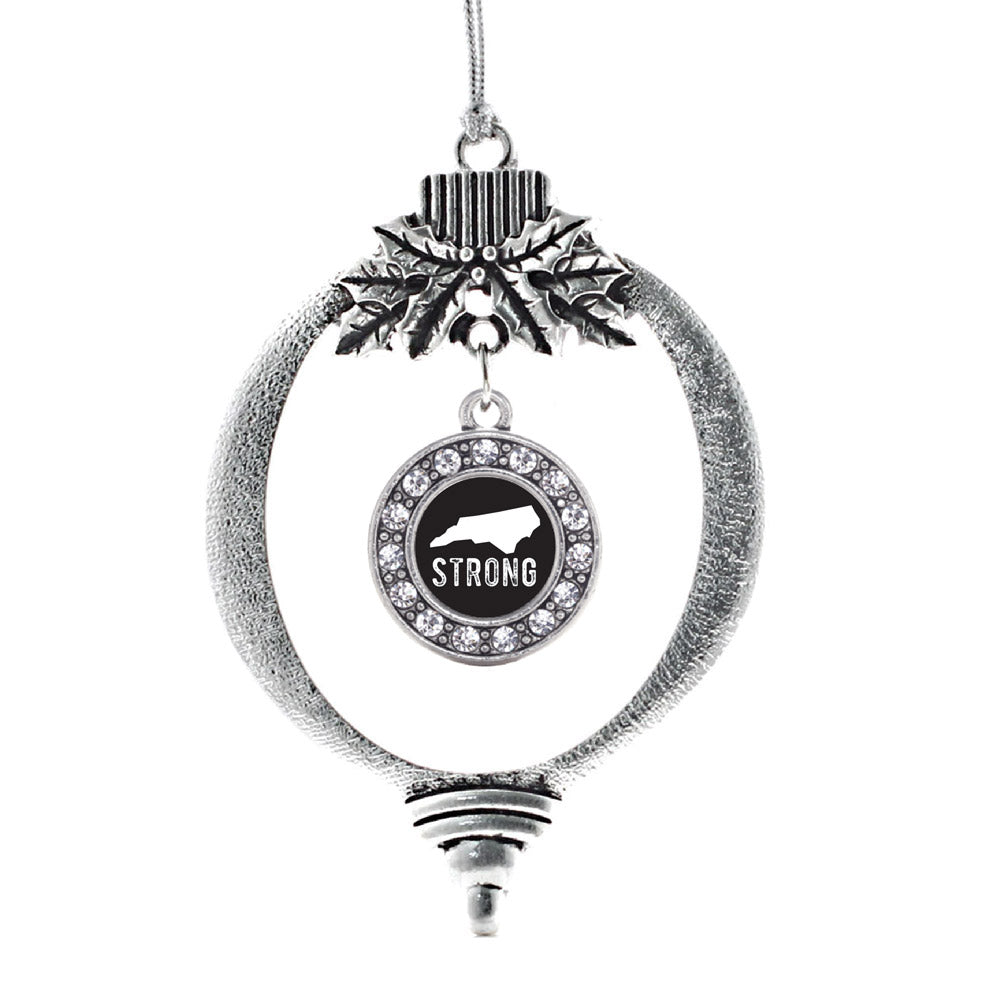 Silver North Carolina Strong Circle Charm Holiday Ornament