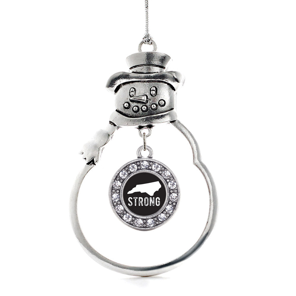 Silver North Carolina Strong Circle Charm Snowman Ornament