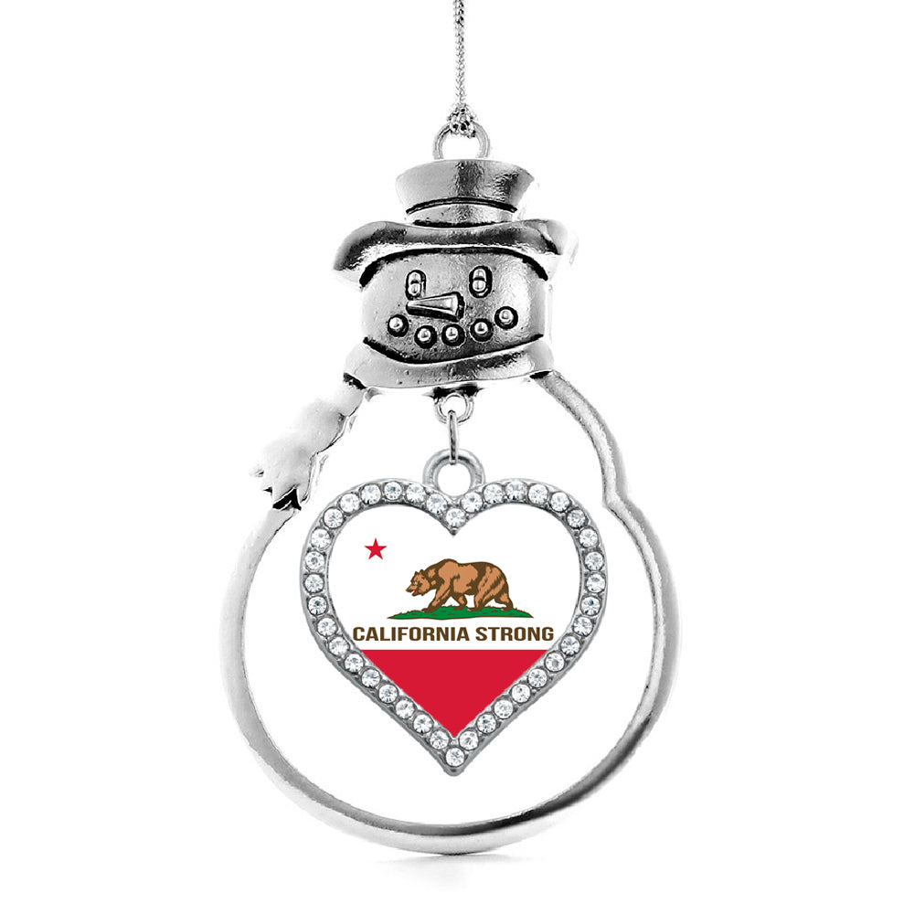Silver California Strong Flag Open Heart Charm Snowman Ornament