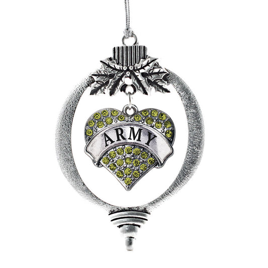 Silver Army Green Pave Heart Charm Holiday Ornament