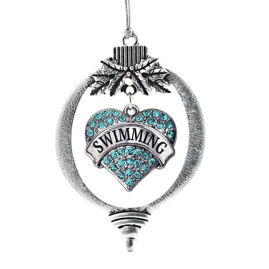 Silver Swimming Aqua Pave Heart Charm Holiday Ornament