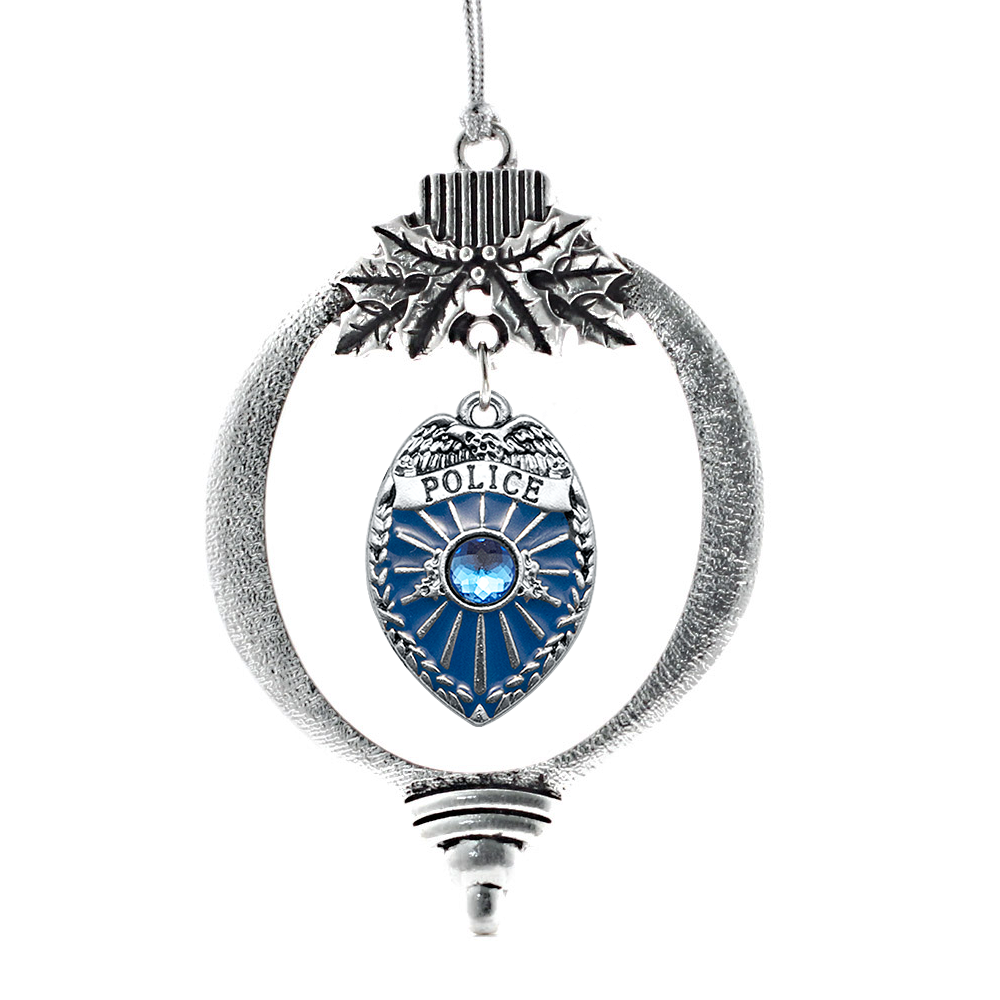 Silver Blue Police Badge Charm Holiday Ornament