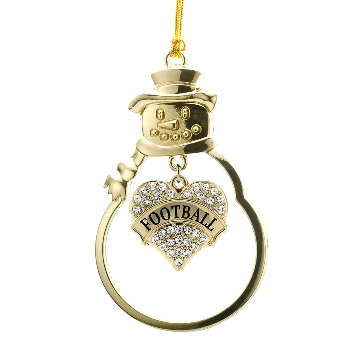 Gold Football Pave Heart Charm Snowman Ornament