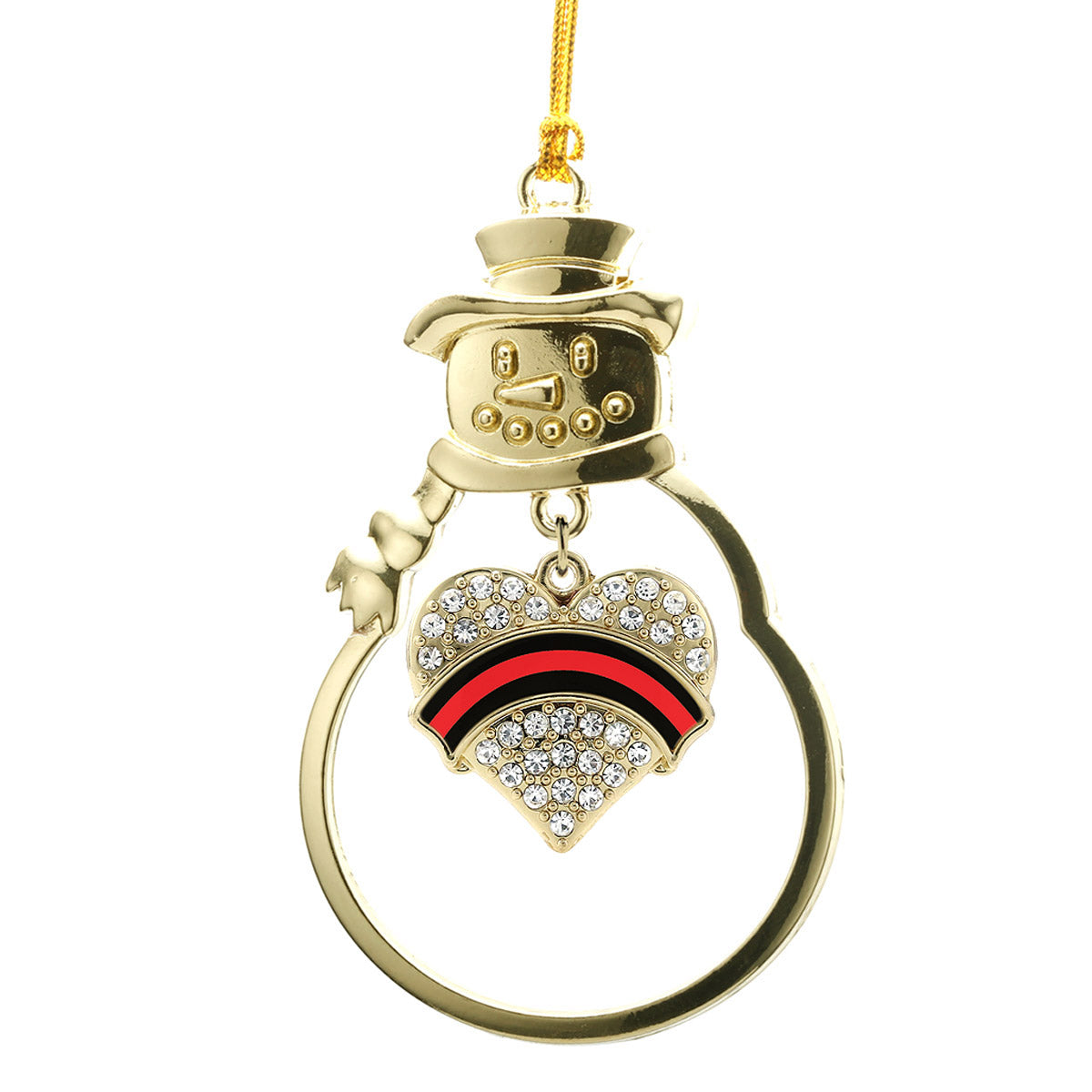 Gold Fire Department Support Pave Heart Charm Snowman Ornament