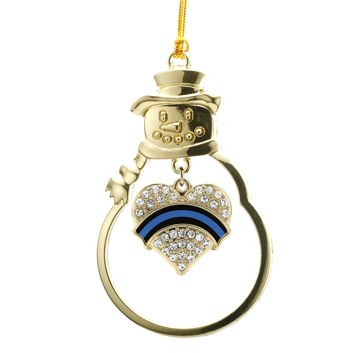 Gold Law Enforcement Support Pave Heart Charm Snowman Ornament
