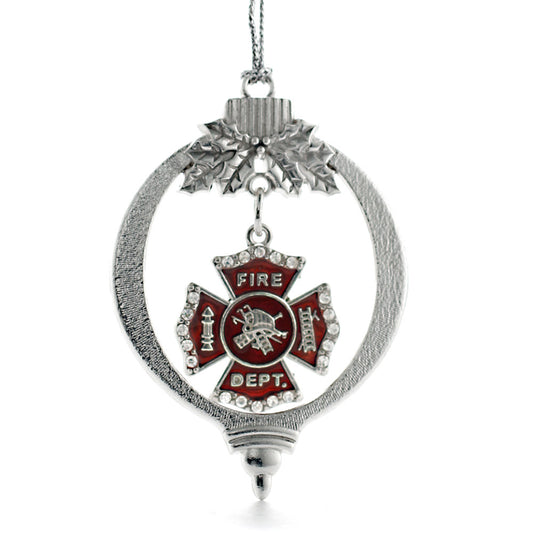 Silver Firefighter Badge Charm Holiday Ornament