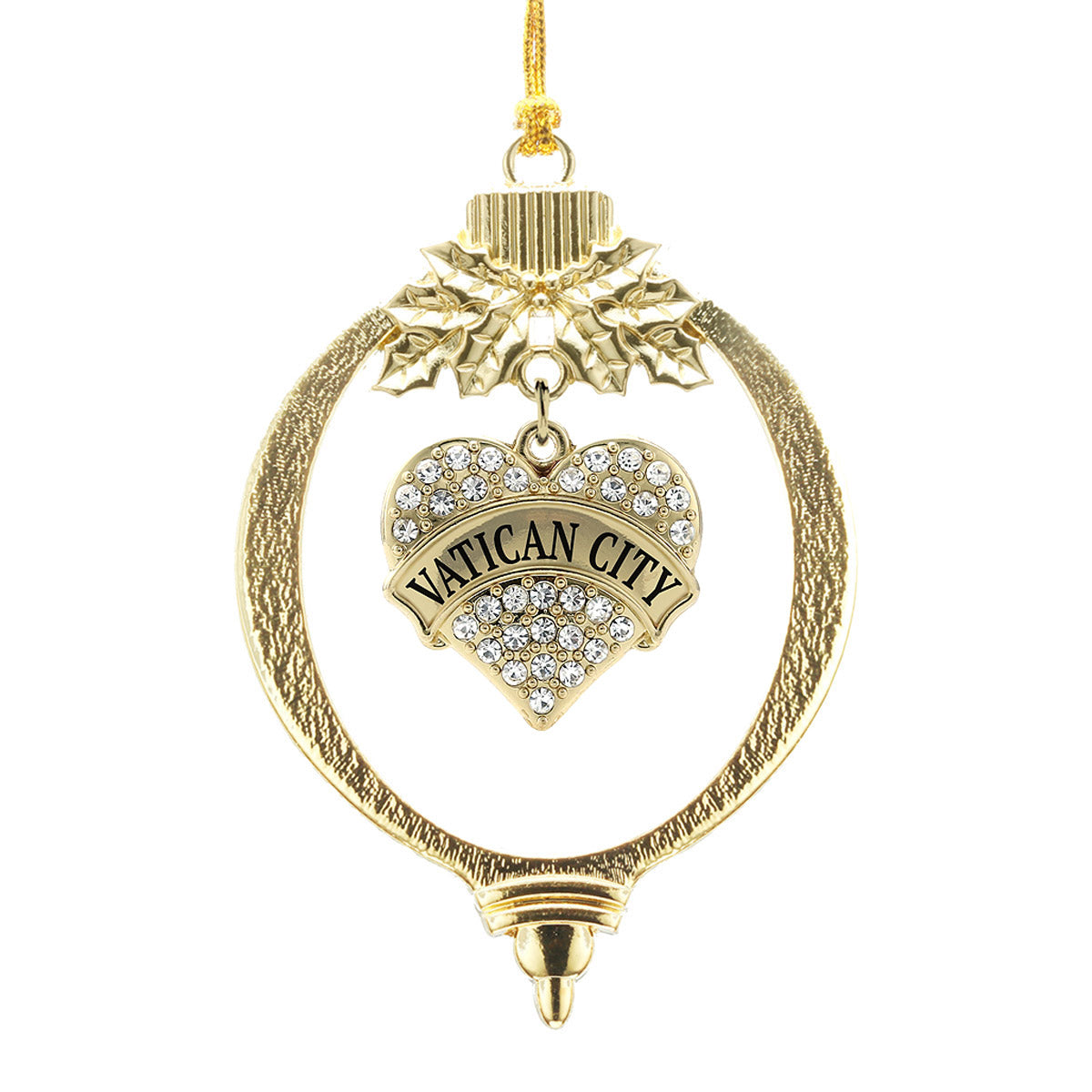 Gold Vatican City Pave Heart Charm Holiday Ornament