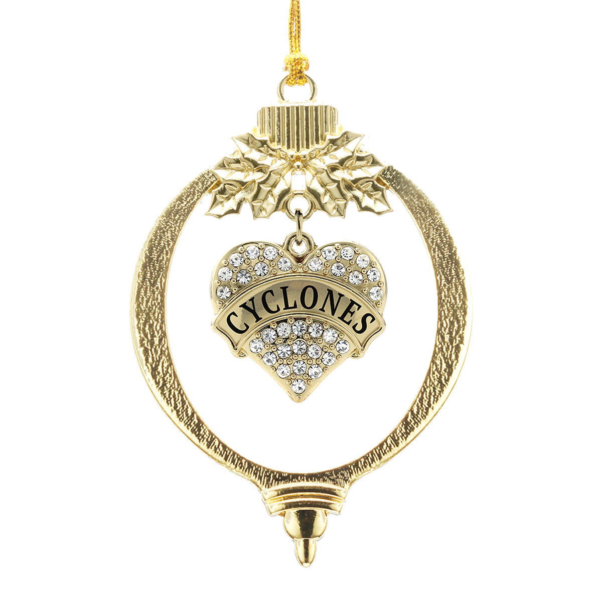 Gold Cyclones Pave Heart Charm Holiday Ornament