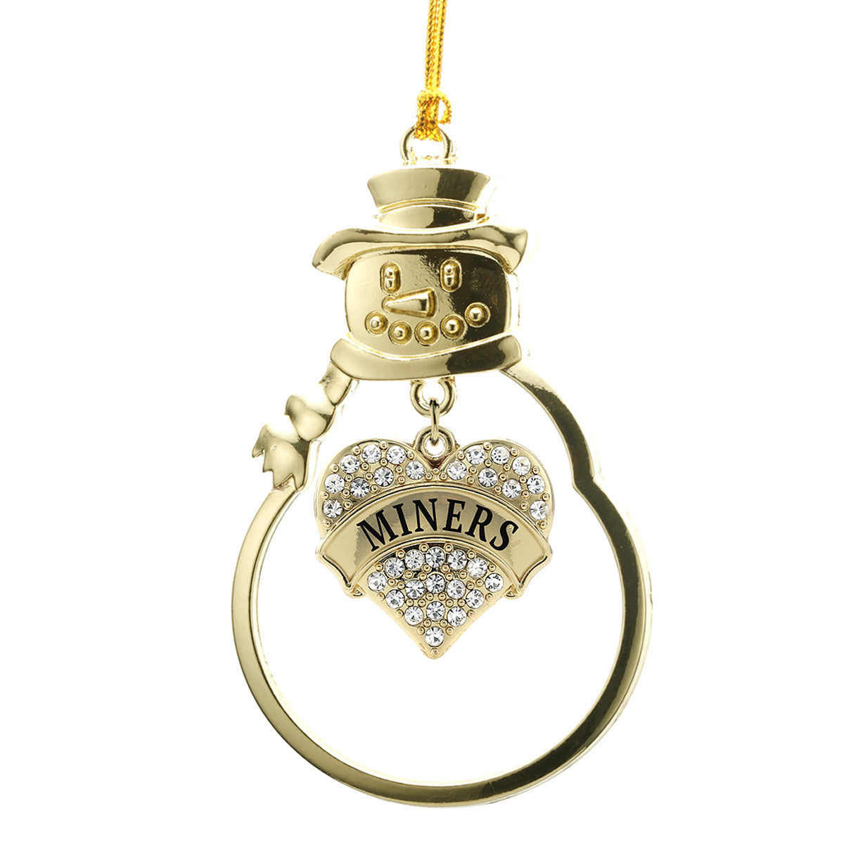 Gold Miners Pave Heart Charm Snowman Ornament
