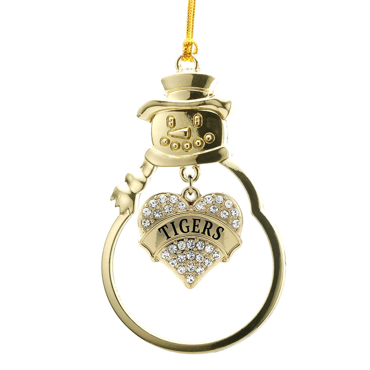 Gold Tigers Pave Heart Charm Snowman Ornament