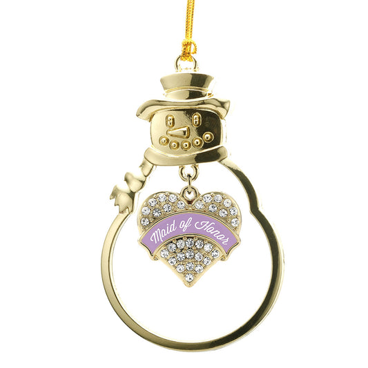 Gold Lavender Maid of Honor Pave Heart Charm Snowman Ornament