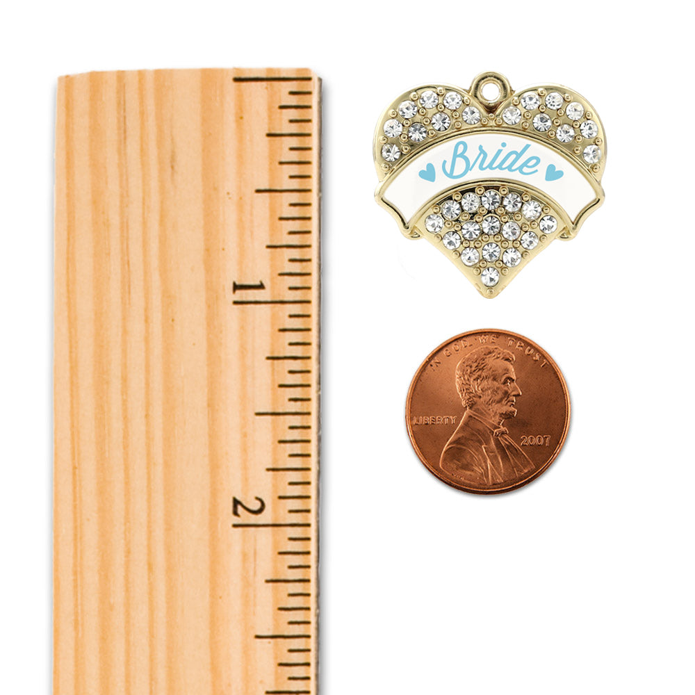 Gold Light Blue Bride Pave Heart Charm Snowman Ornament
