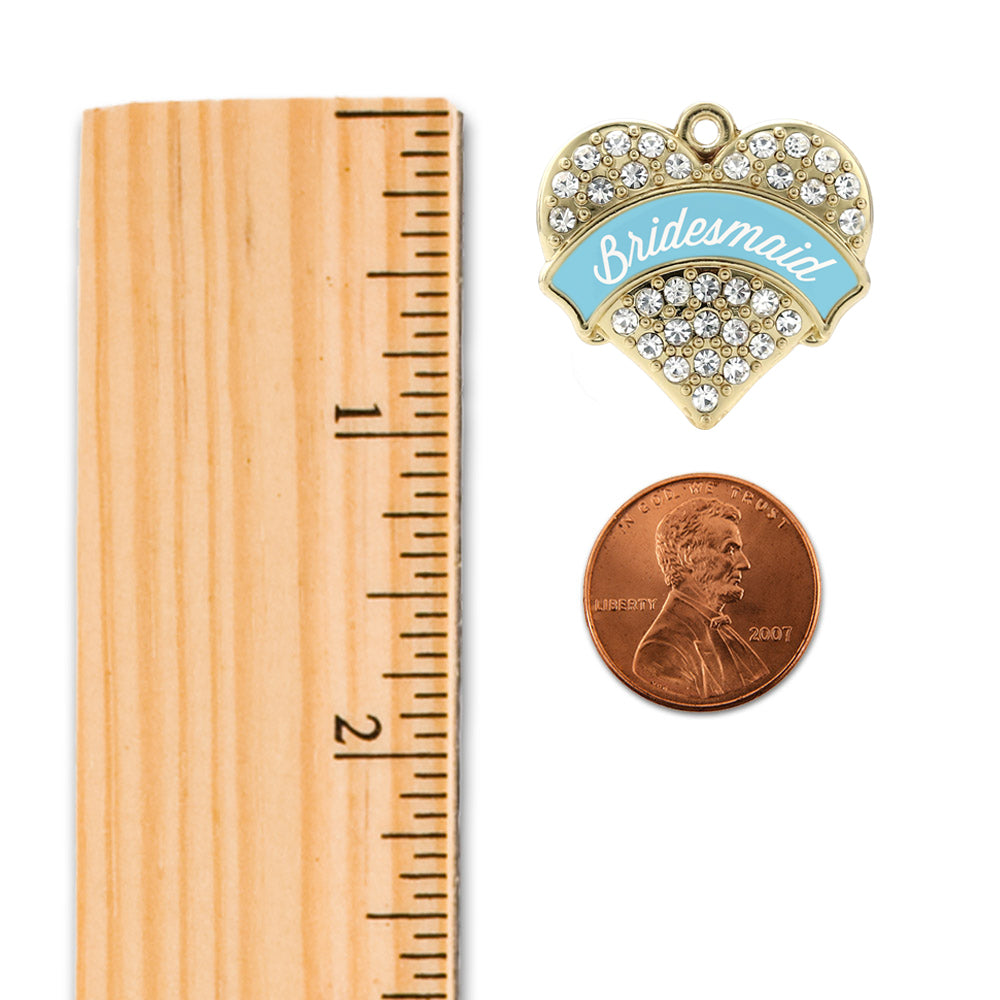 Gold Light Blue Bridesmaid Pave Heart Charm Holiday Ornament