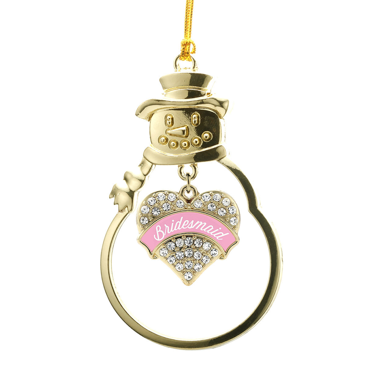 Gold Light Pink Bridesmaid Pave Heart Charm Snowman Ornament