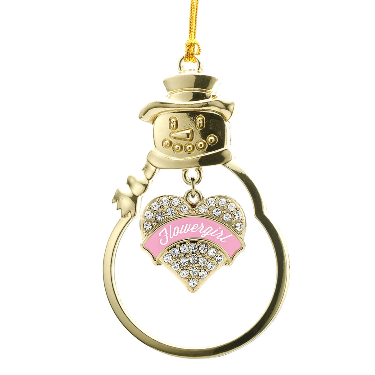 Gold Light Pink Flower Girl Pave Heart Charm Snowman Ornament