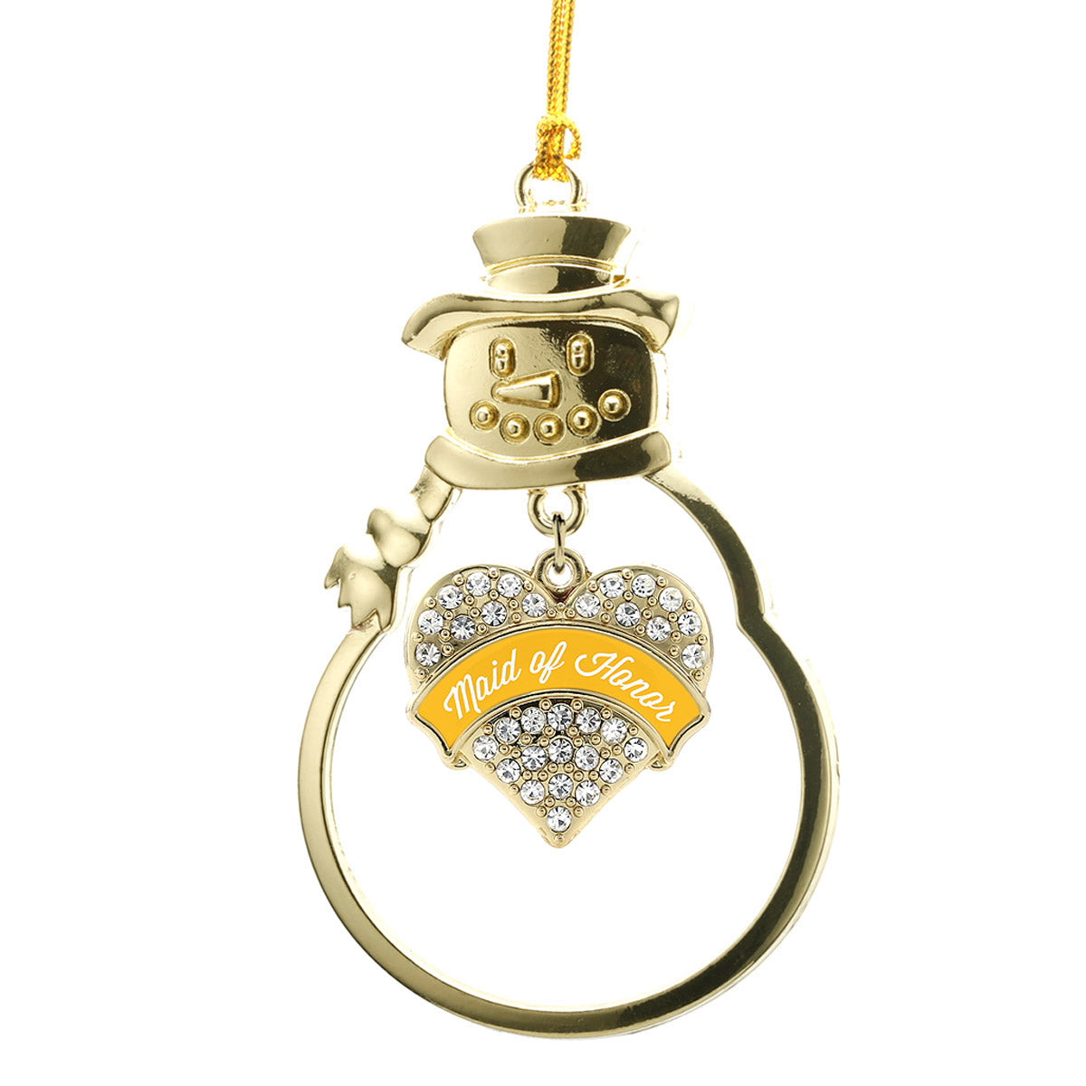 Gold Marigold Maid of Honor Pave Heart Charm Snowman Ornament