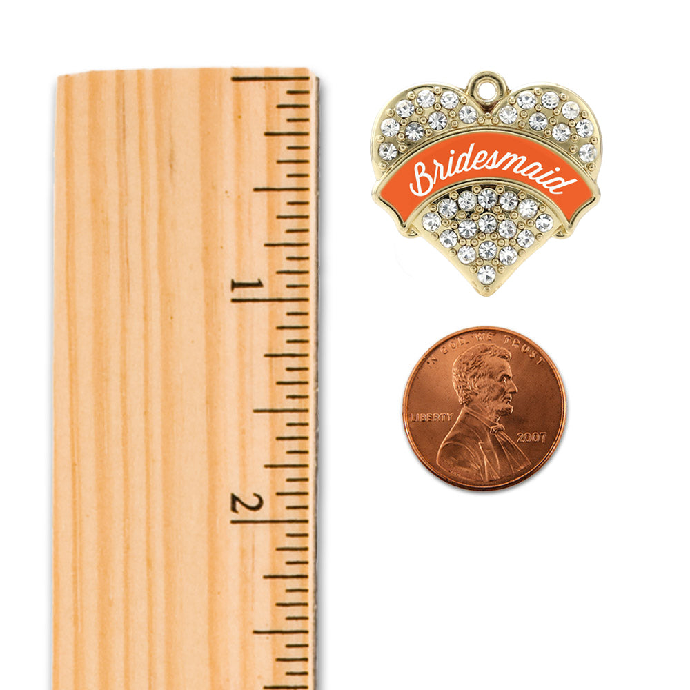 Gold Orange Bridesmaid Pave Heart Charm Snowman Ornament