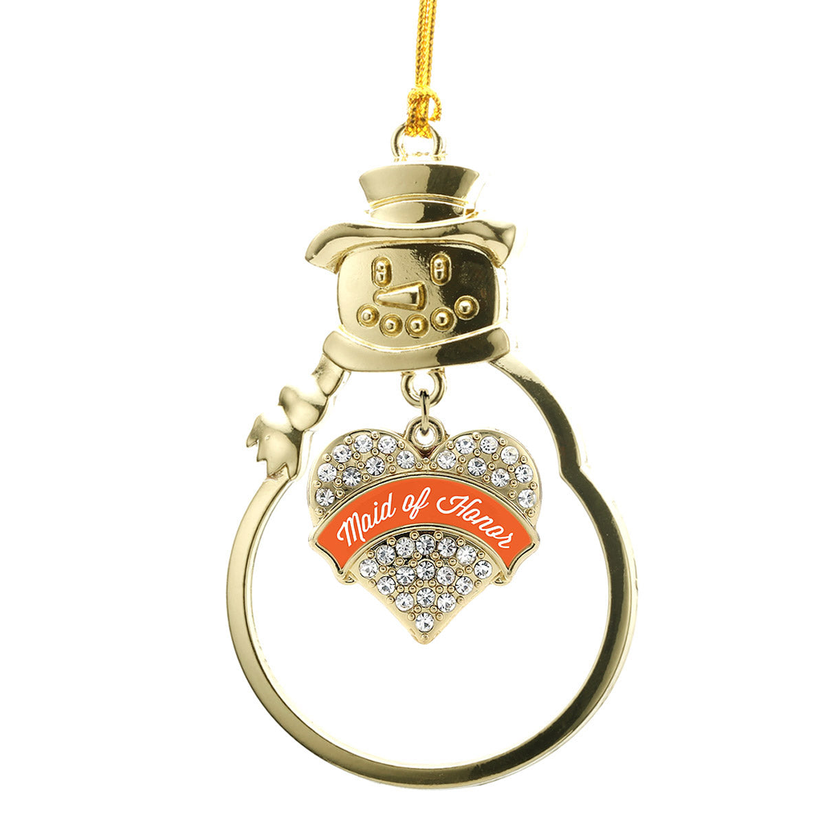 Gold Orange Maid of Honor Pave Heart Charm Snowman Ornament