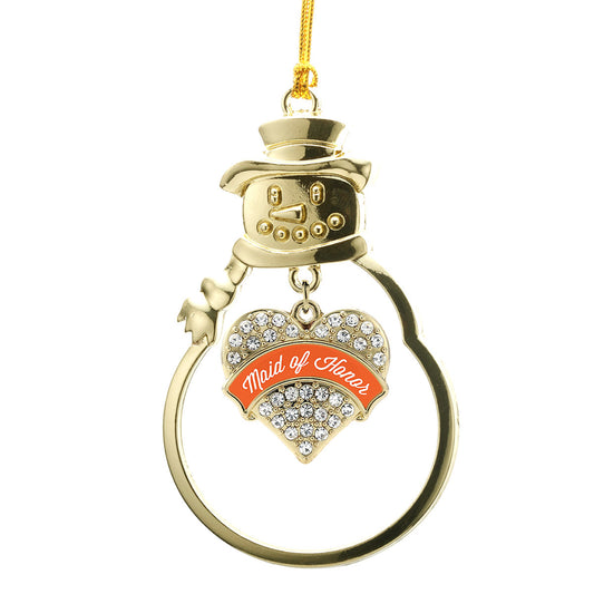 Gold Orange Maid of Honor Pave Heart Charm Snowman Ornament