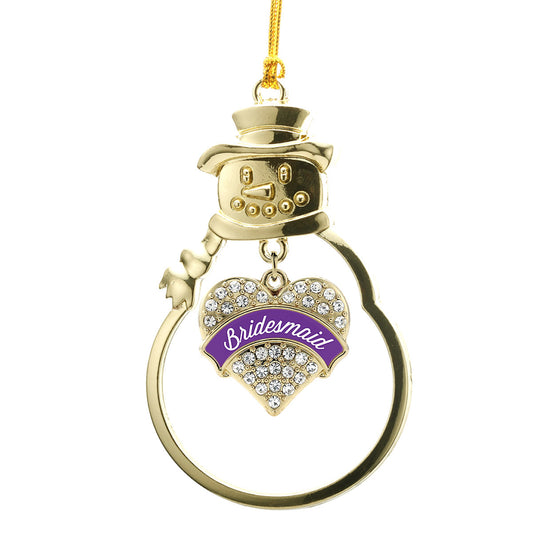 Gold Purple Bridesmaid Pave Heart Charm Snowman Ornament