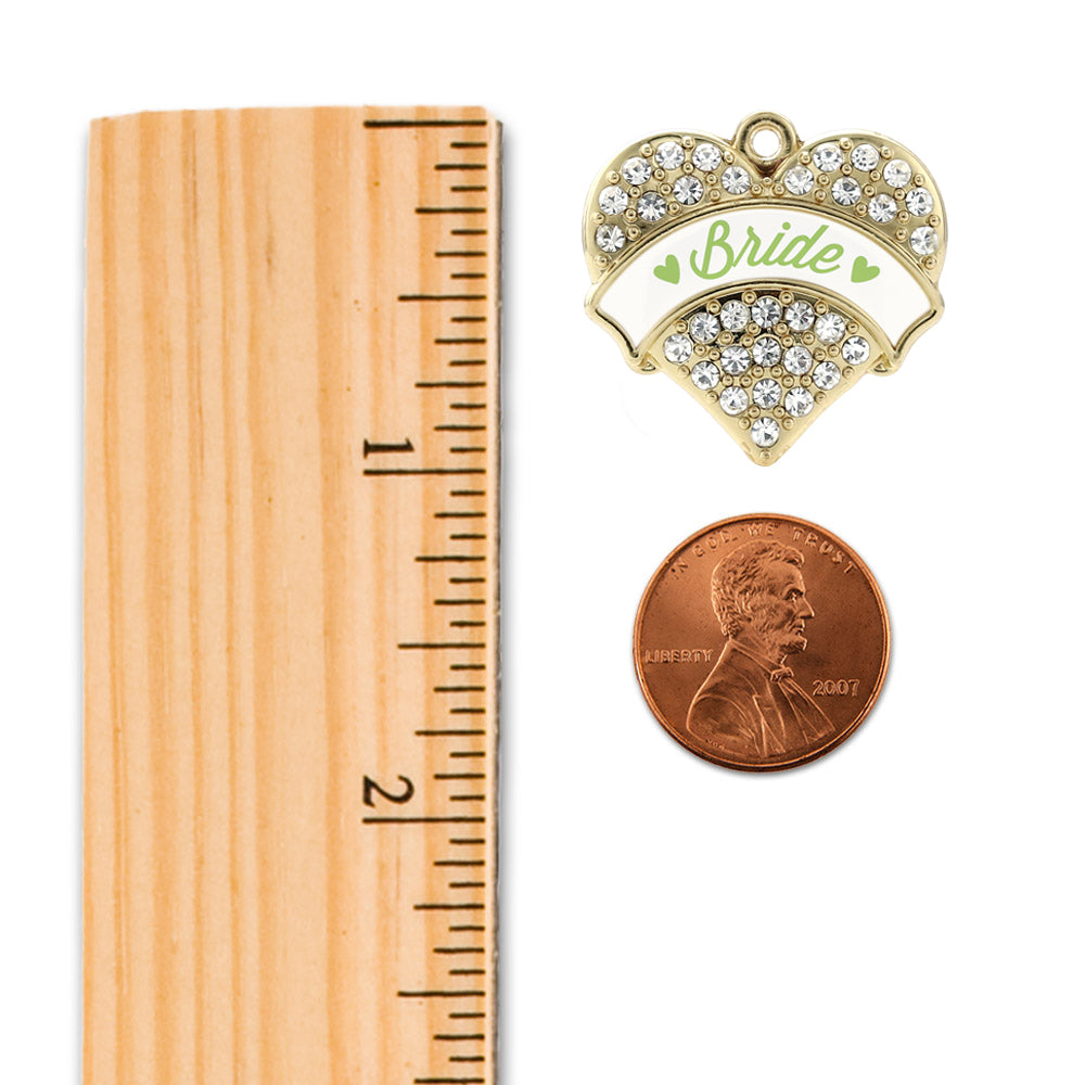 Gold Sage Green Bride Pave Heart Charm Snowman Ornament