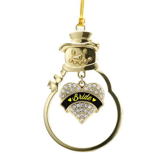 Gold Yellow Bride Pave Heart Charm Snowman Ornament