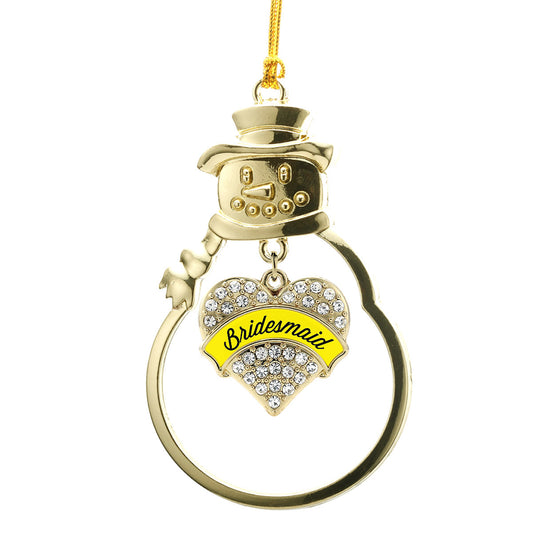 Gold Yellow Bridesmaid Pave Heart Charm Snowman Ornament