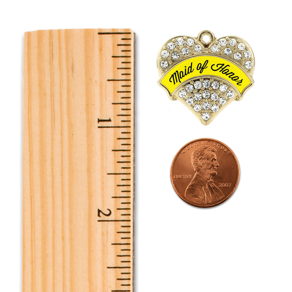 Gold Yellow Maid of Honor Pave Heart Charm Snowman Ornament