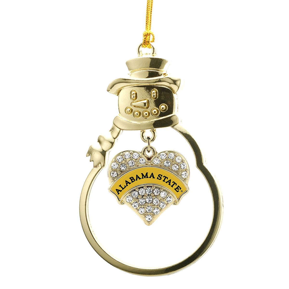 Gold Alabama State University [NCAA] Pave Heart Charm Snowman Ornament