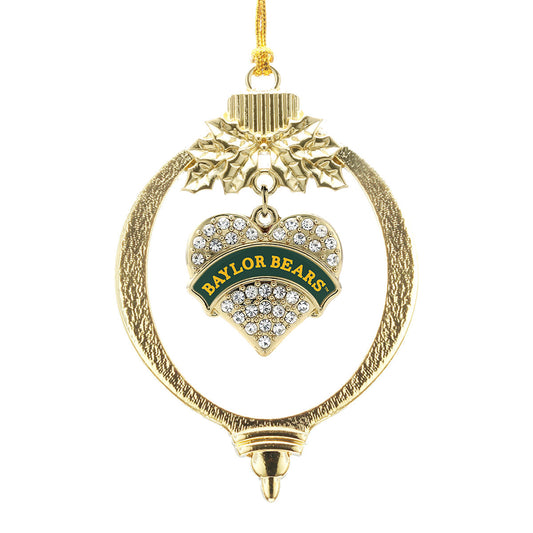Gold Baylor Bears [NCAA] Pave Heart Charm Holiday Ornament