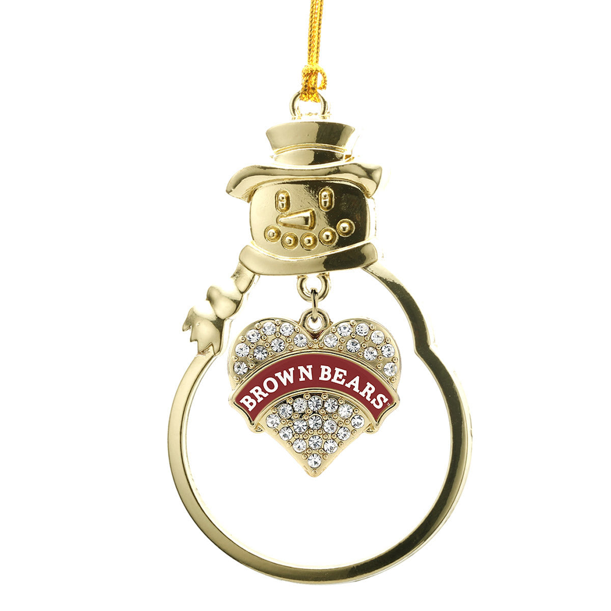 Gold Brown University Bears [NCAA] Pave Heart Charm Snowman Ornament