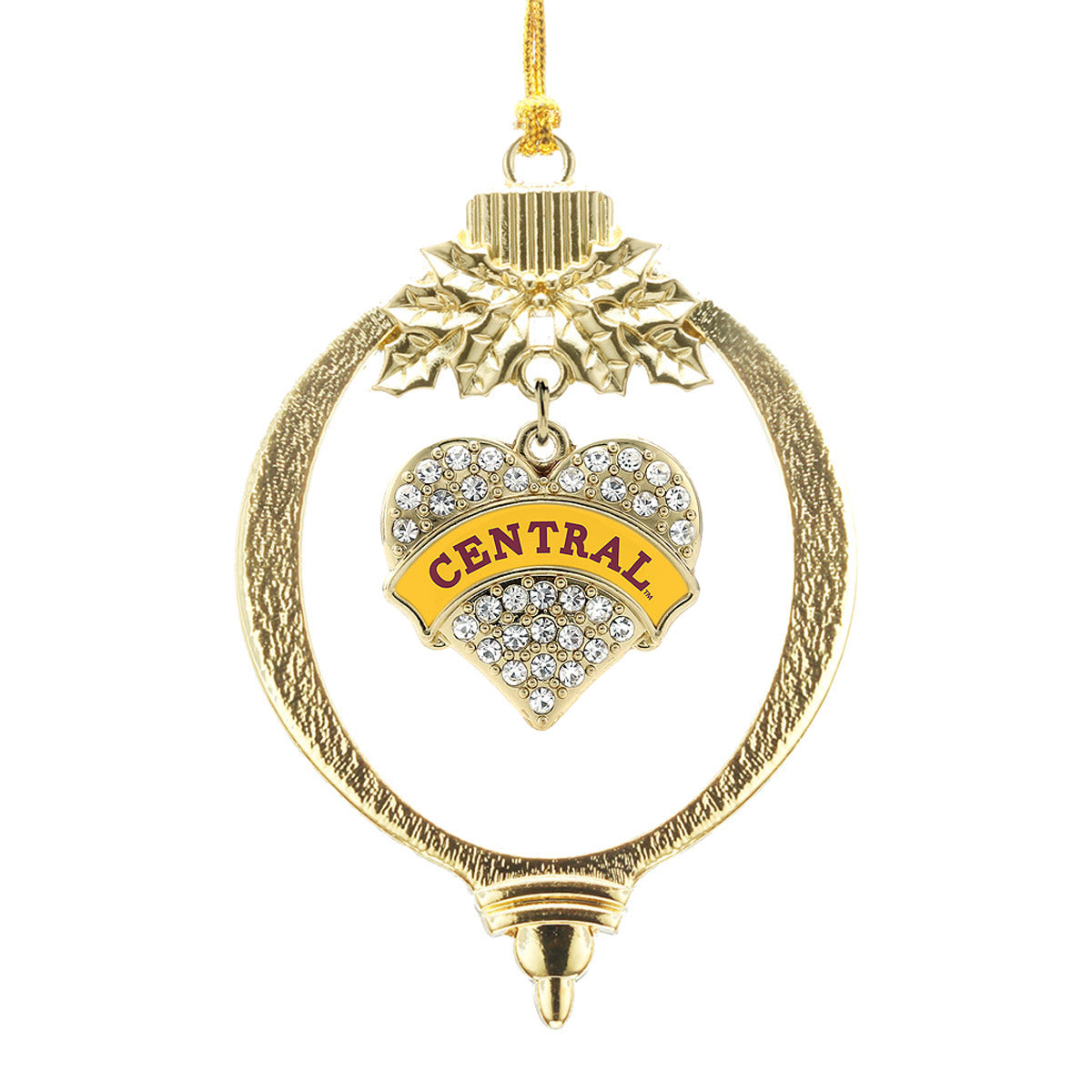 Gold Central Michigan [NCAA] Pave Heart Charm Holiday Ornament