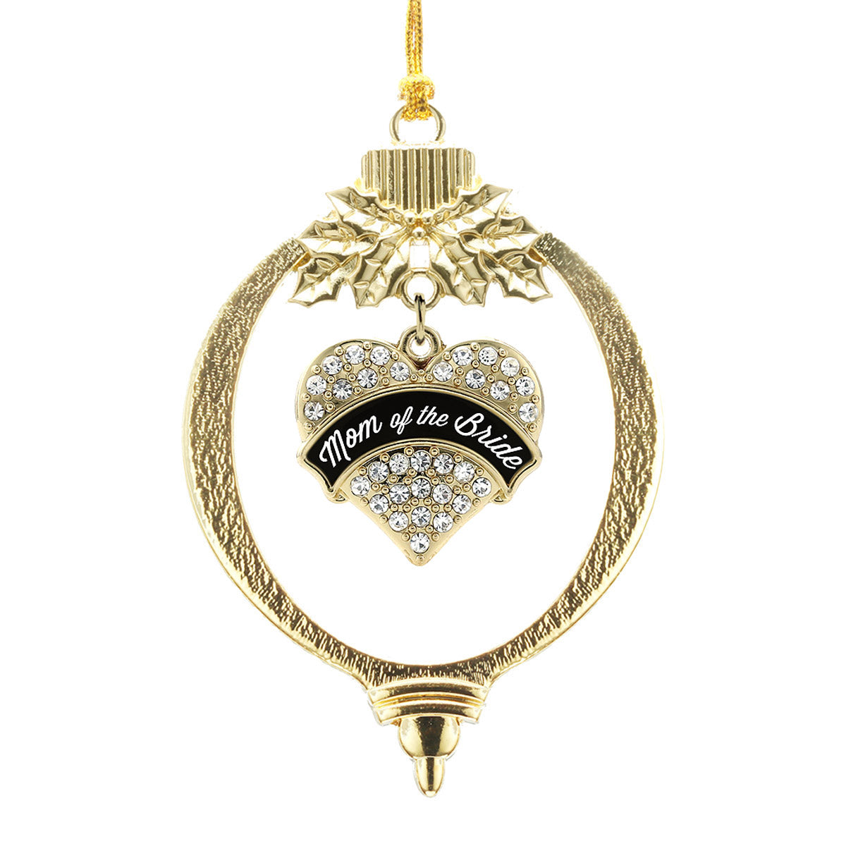 Gold Black and White Mom of the Bride Pave Heart Charm Holiday Ornament