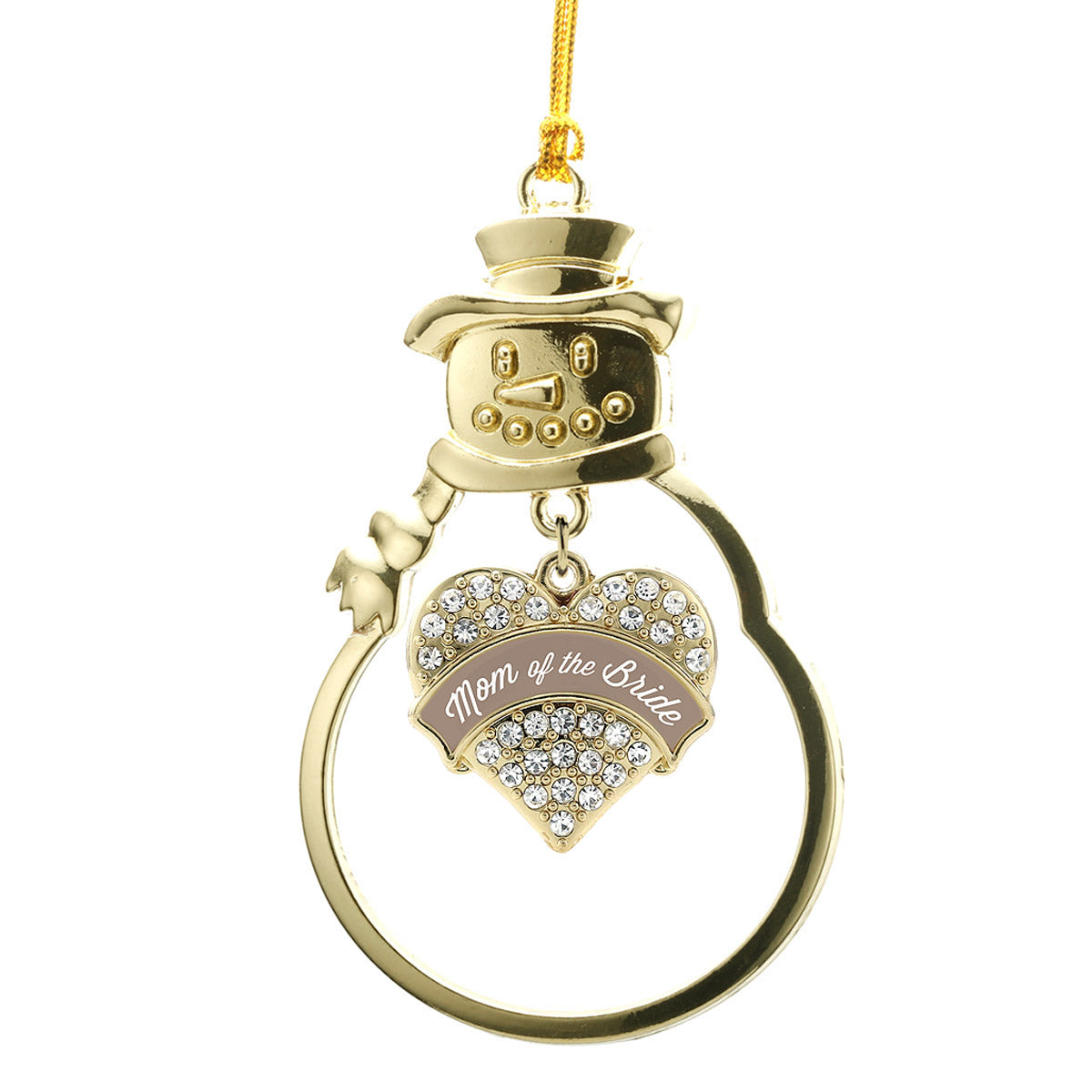 Gold Brown and White Mom of the Bride Pave Heart Charm Snowman Ornament