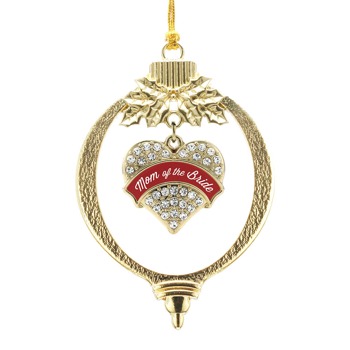 Gold Crimson Red Mom of the Bride Pave Heart Charm Holiday Ornament