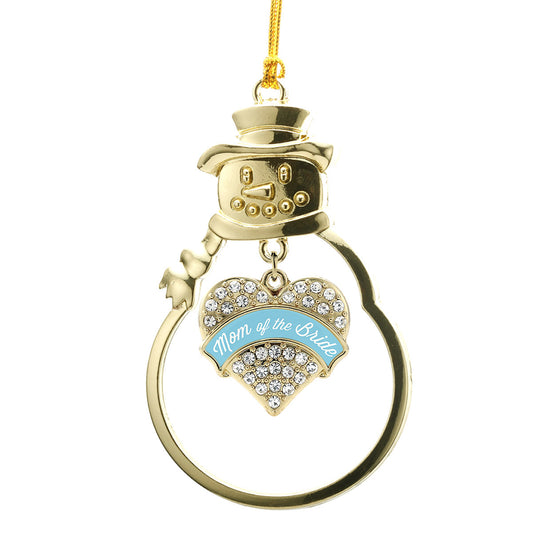 Gold Light Blue Mom of the Bride Pave Heart Charm Snowman Ornament