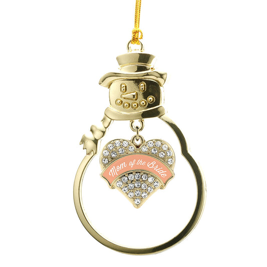 Gold Peach Mom of the Bride Pave Heart Charm Snowman Ornament