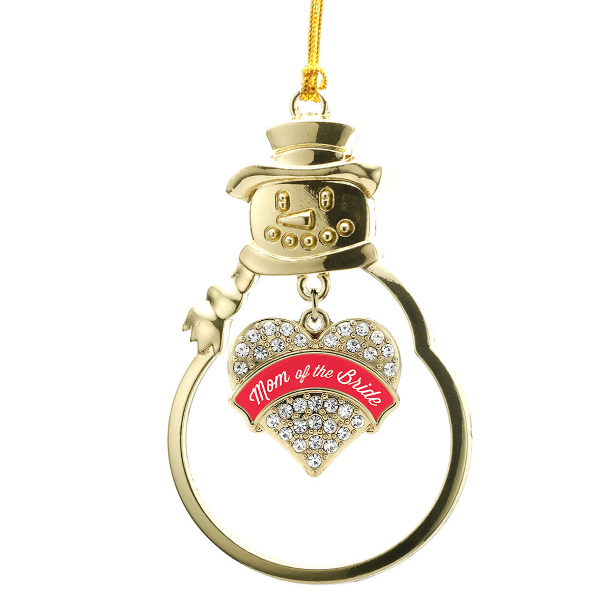 Gold Red Mom of the Bride Pave Heart Charm Snowman Ornament