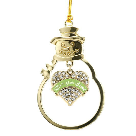 Gold Sage Green Mom of the Bride Pave Heart Charm Snowman Ornament