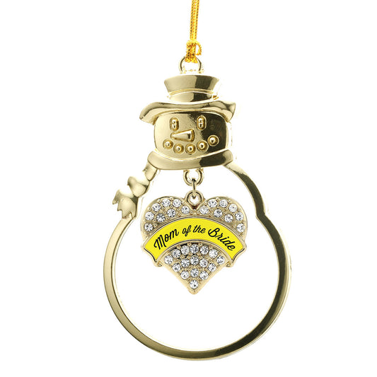 Gold Yellow Mom of the Bride Pave Heart Charm Snowman Ornament