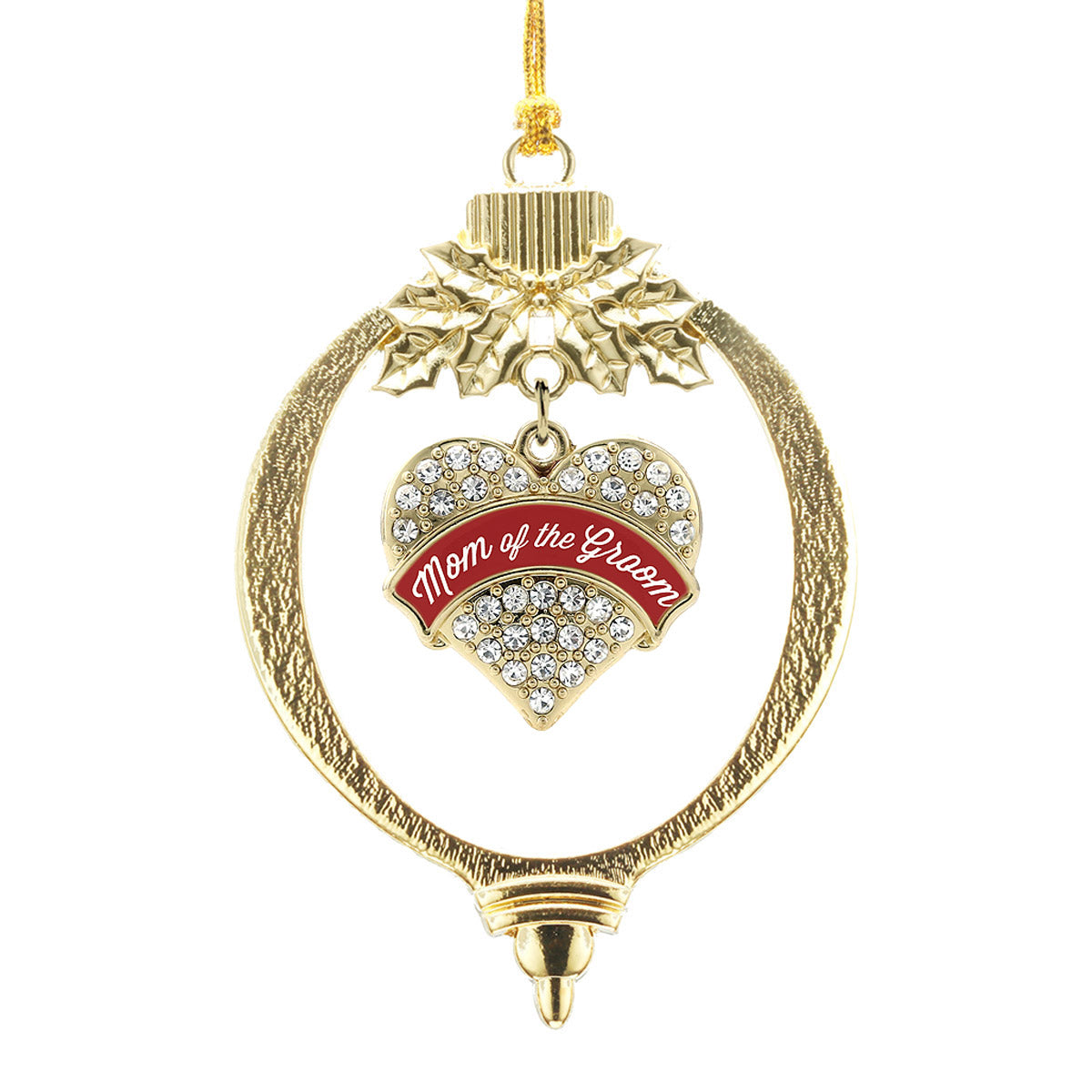 Gold Crimson Red Mom of the Groom Pave Heart Charm Holiday Ornament