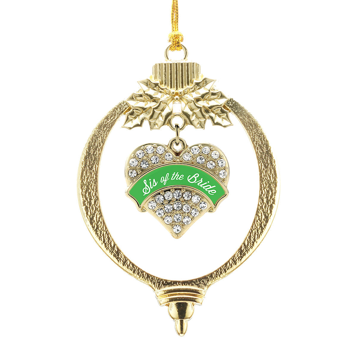 Gold Emerald Green Sis of the Bride Pave Heart Charm Holiday Ornament