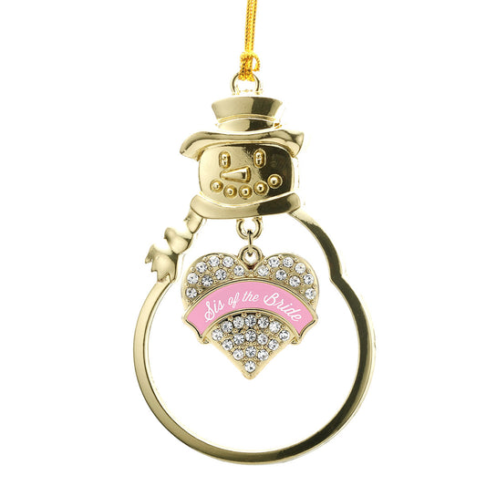 Gold Light Pink Sis of the Bride Pave Heart Charm Snowman Ornament