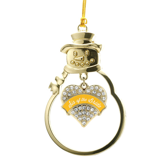 Gold Marigold Sis of the Bride Pave Heart Charm Snowman Ornament