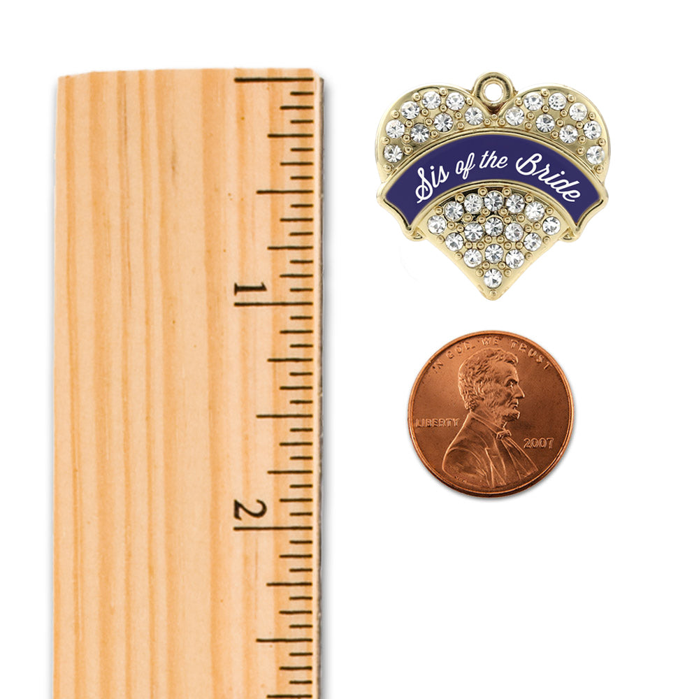 Gold Navy Blue Sis of the Bride Pave Heart Charm Holiday Ornament