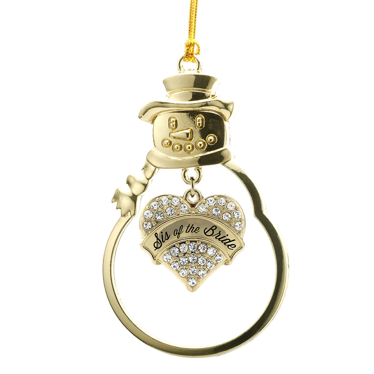 Gold Clear Sis of the Bride Pave Heart Charm Snowman Ornament