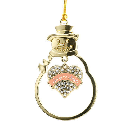 Gold Peach Sis of the Bride Pave Heart Charm Snowman Ornament