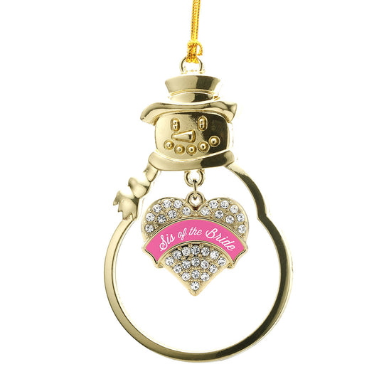 Gold Pink Sis of the Bride Pave Heart Charm Snowman Ornament