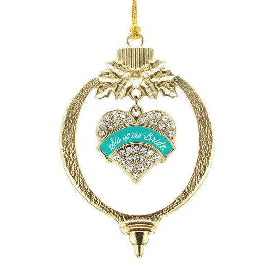 Gold Teal Sis of the Bride Pave Heart Charm Holiday Ornament