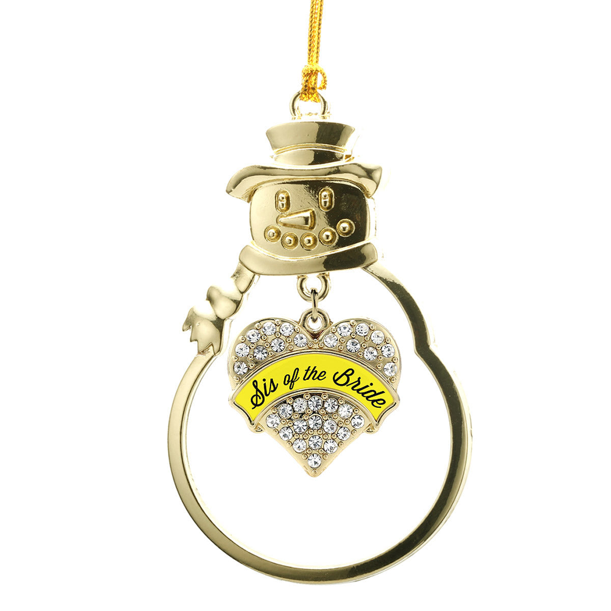 Gold Yellow Sis of the Bride Pave Heart Charm Snowman Ornament